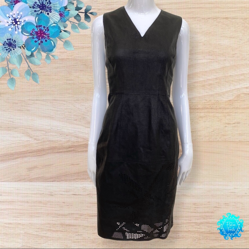 Elie Tahari Leather Pencil Dress with Lazar Cutouts; 6